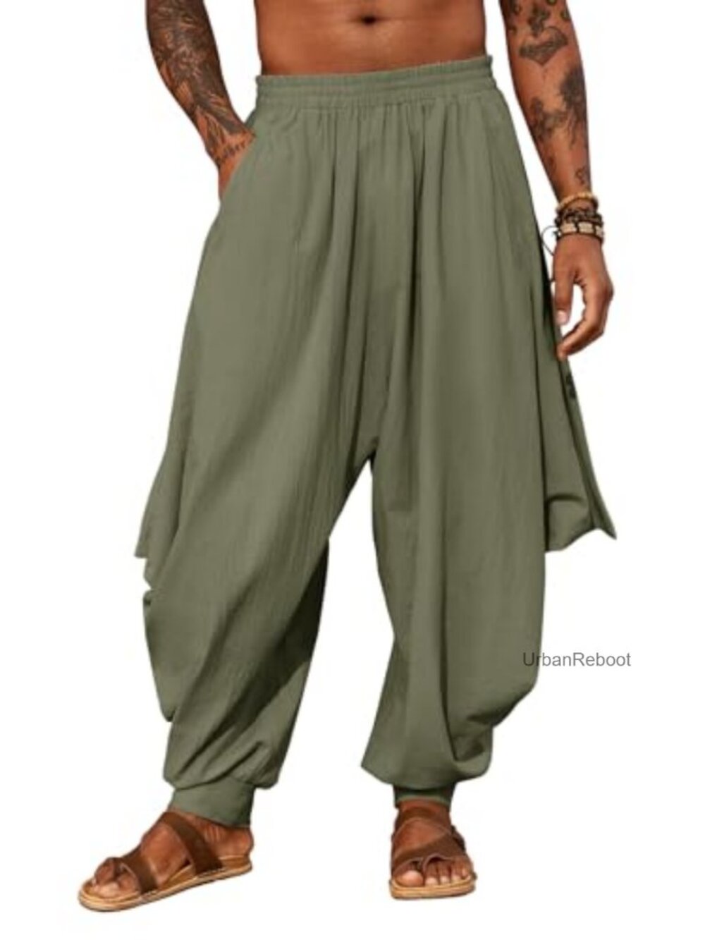 Men's Cotton Linen Harem Yoga Pants Baggy Boho Aladdin Beach Summer